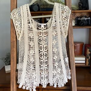 Pretty Beige Colored Cotton crochet top.